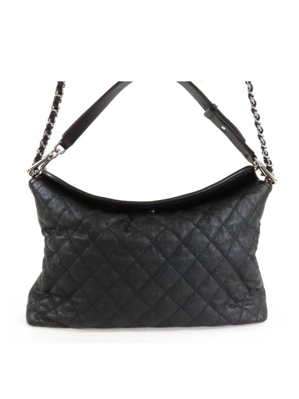 Chanel Quilted Black Silver Caviar Leather 2-Way Chain Shoulder Bag